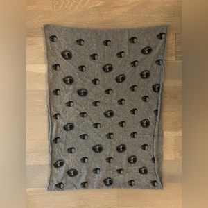 Skull Cashmere Black and Grey Infinity Scarf, 100% Cashmere - OS.